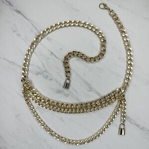 Chunky Gold Tone Chain Lock Charm Draped Belt One Size (OS) ✨